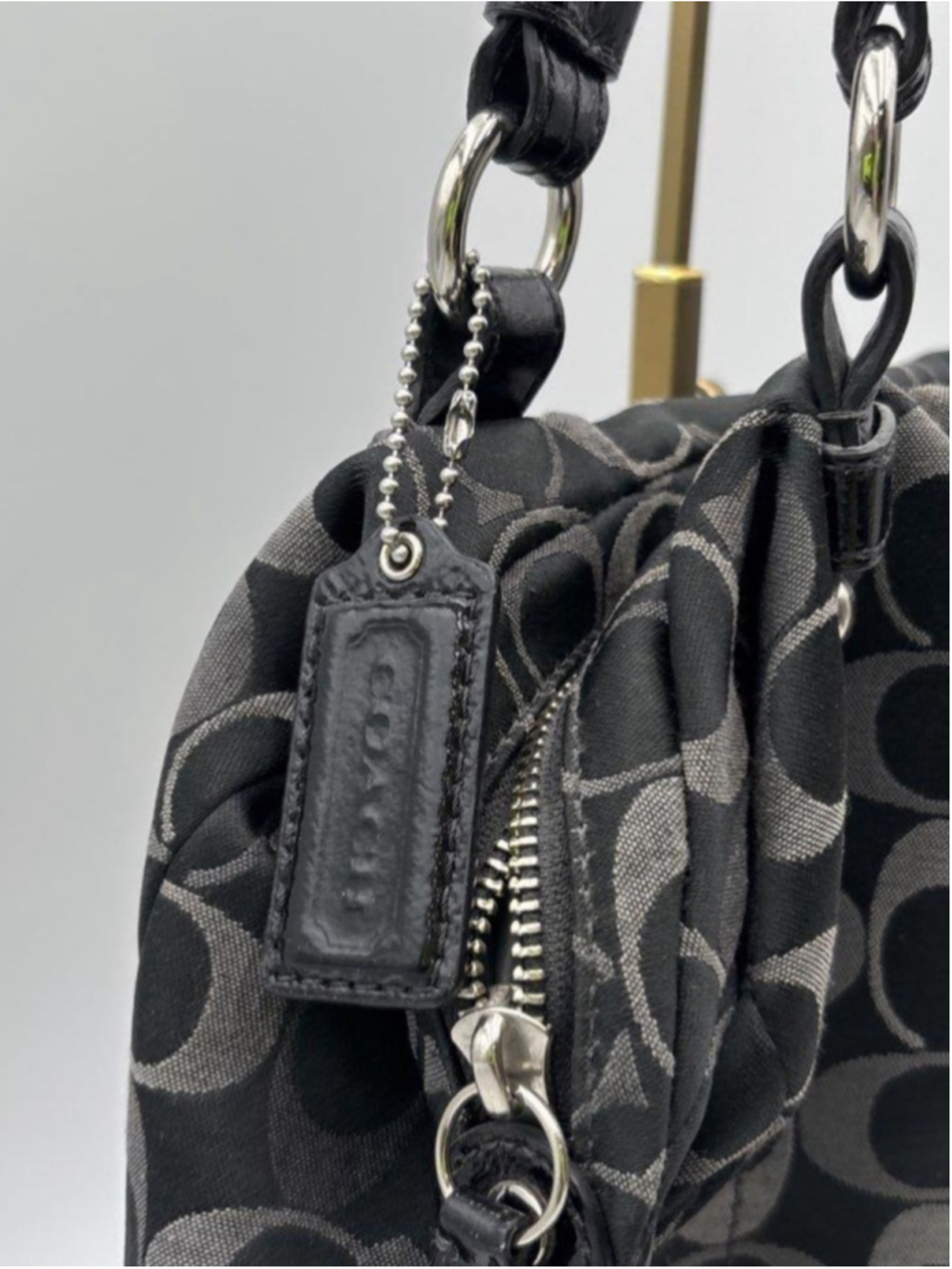Coach Black Grey Signature C Jacquard Shoulder Bag - Picture 5 of 16